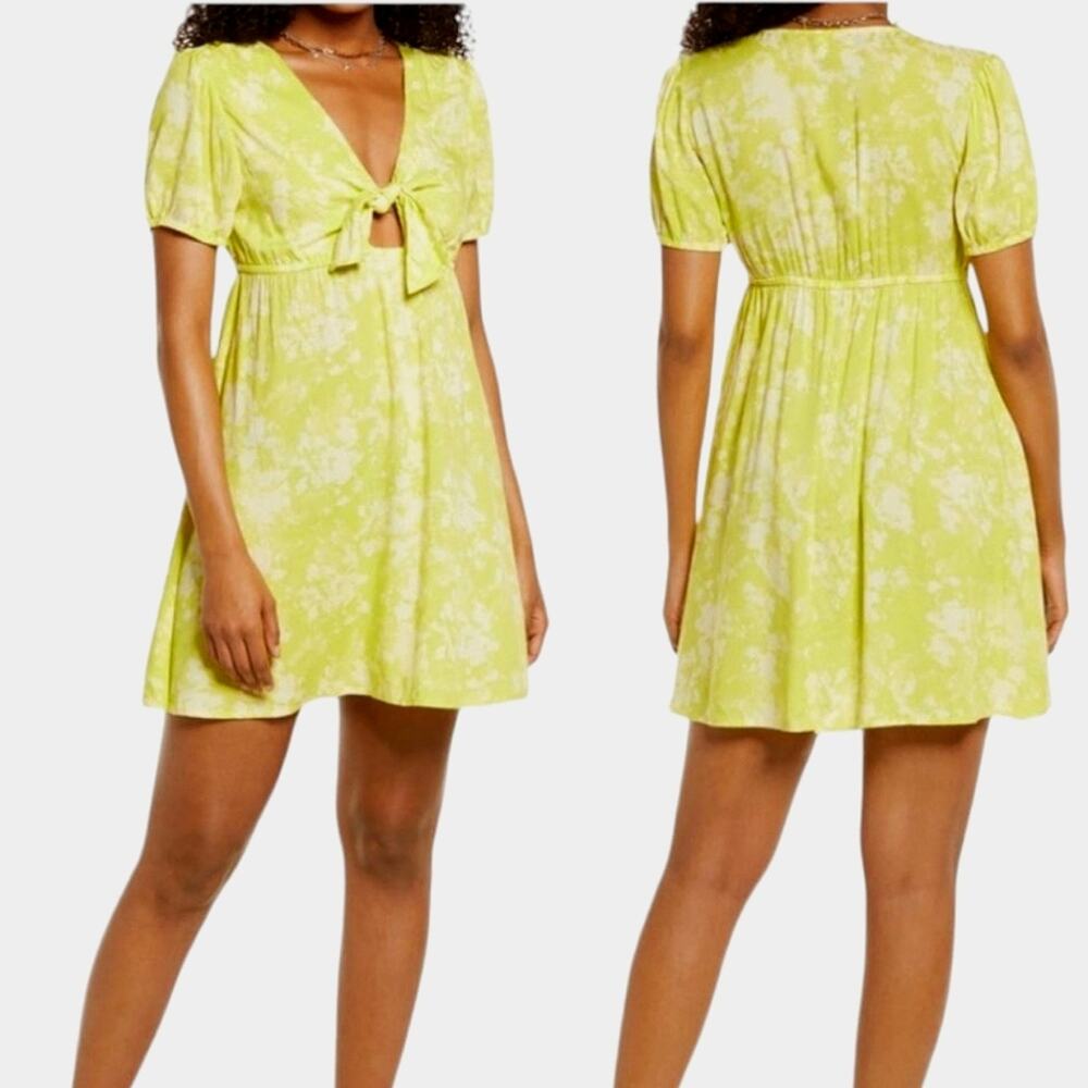 BP | Vibrant Yellow-Green Short Sleeve Tie Keyhole Sundress
